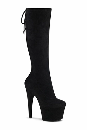 ADORE-2008 Exotic Knee Boot | Black Faux Suede