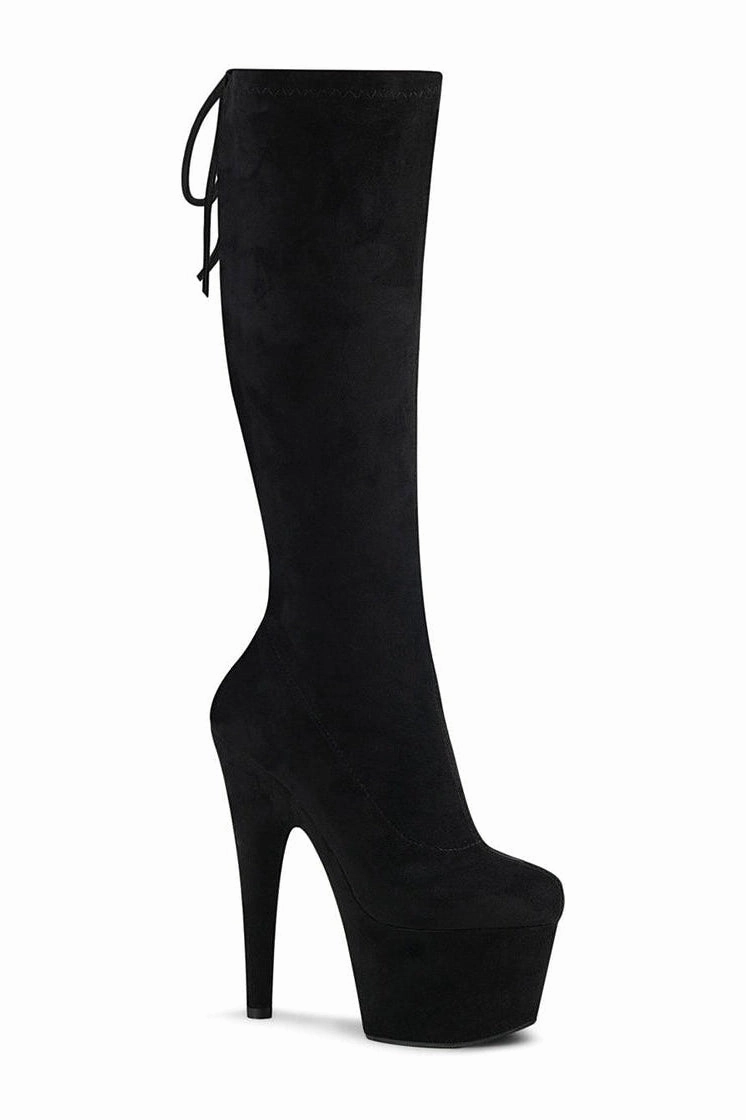 ADORE-2008 Exotic Knee Boot | Black Faux Suede