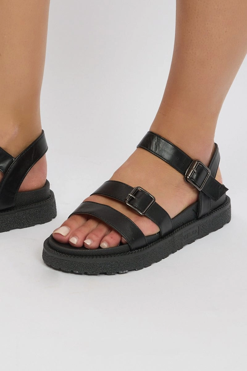 Black Strap Buckle Sandals