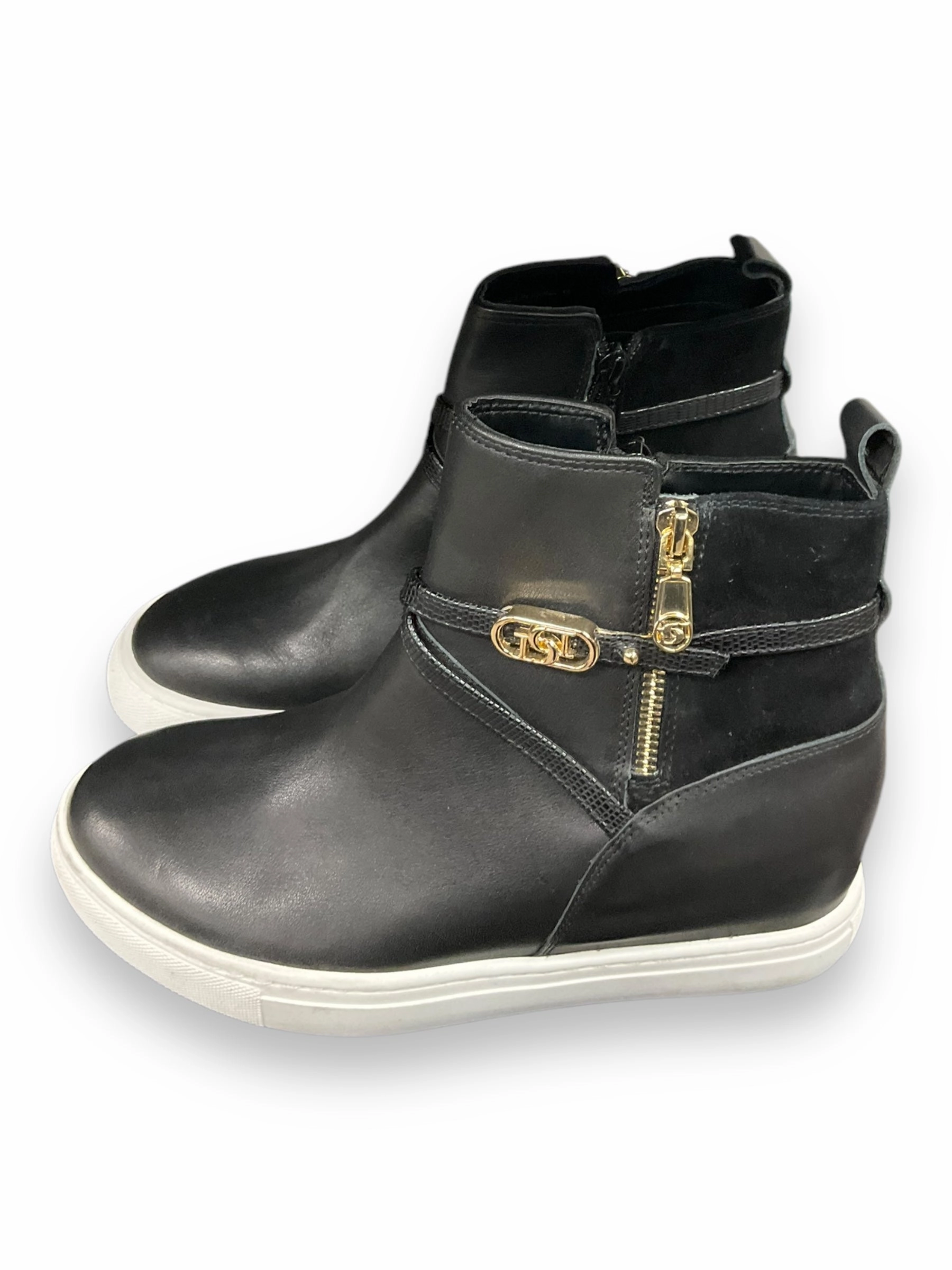 Boots Ankle Heels By Cma In Black & White, Size: 8.5
