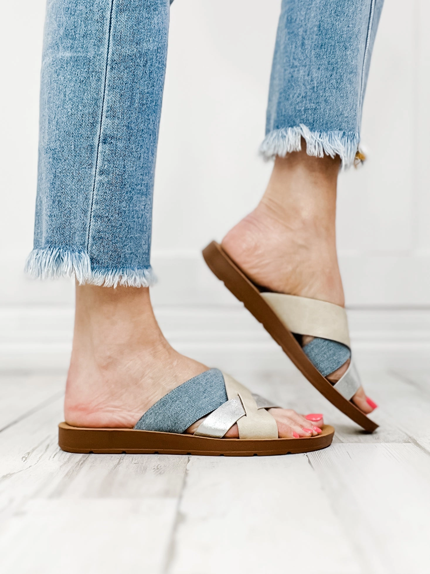 Corkys Charm Slides in Denim