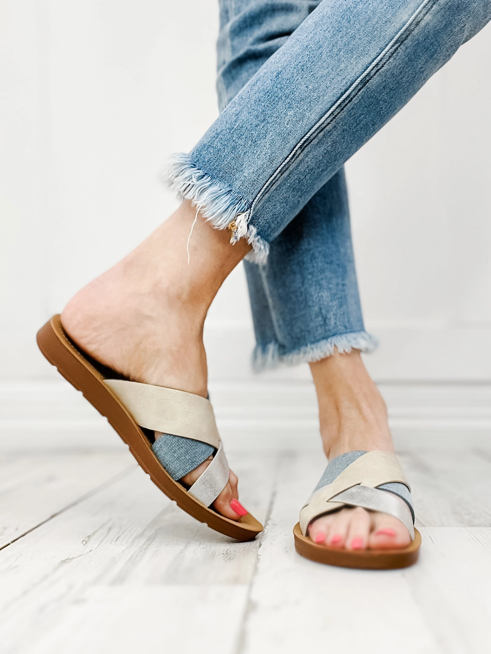 Corkys Charm Slides in Denim
