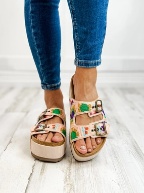 Corkys Wannabe Double Buckle Wedge Sandals in Multi Crochet