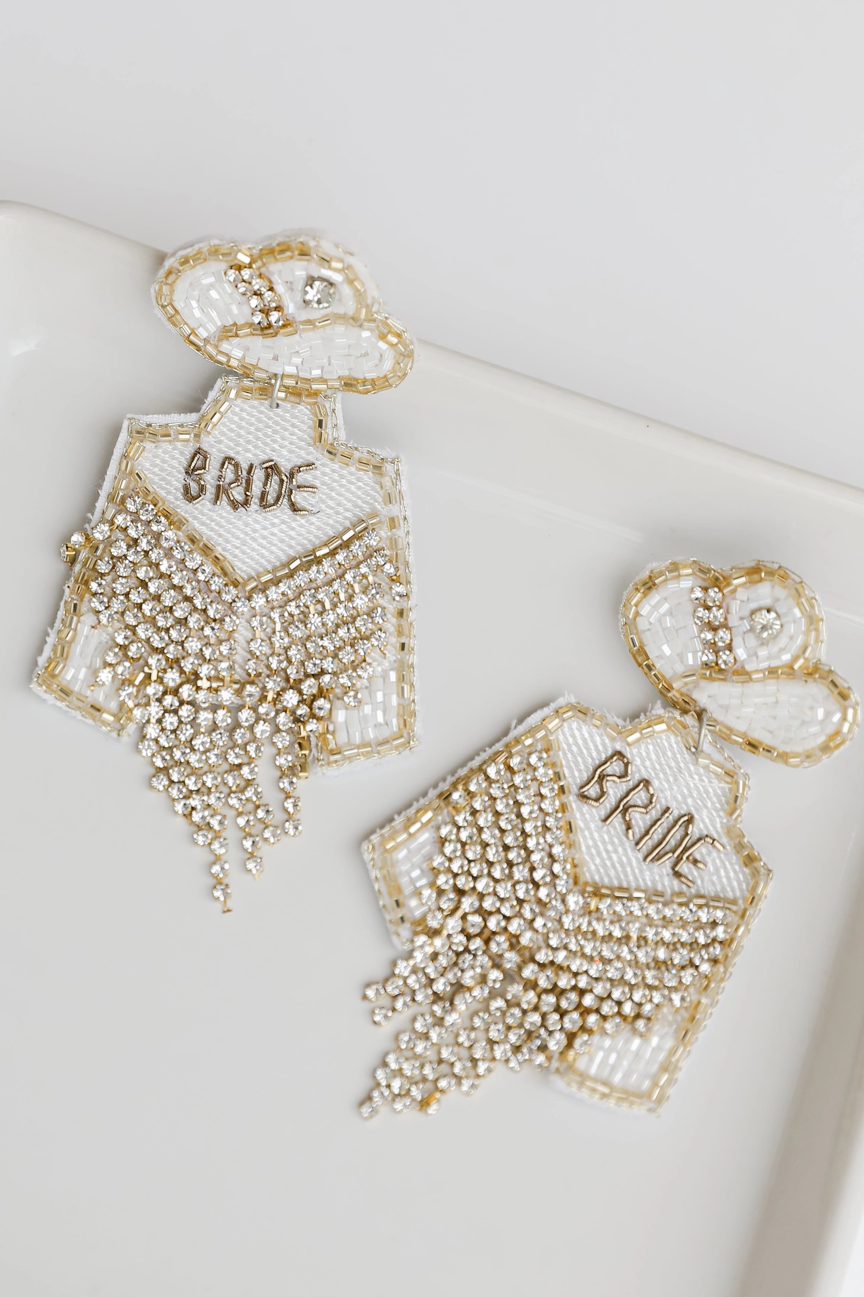 Cowgirl Bride Beaded Rhinestone Fringe Earrings