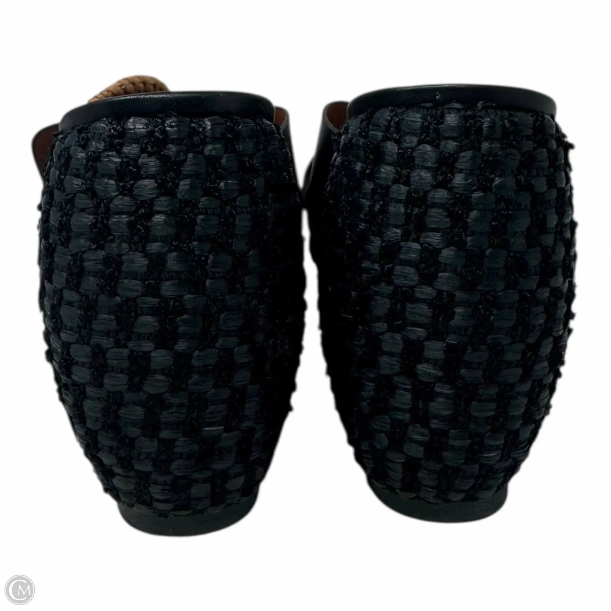 Criss-cross Buckle Wedge Sandals By Angel Alarcón In Black Raffia & Leather, Size: 9