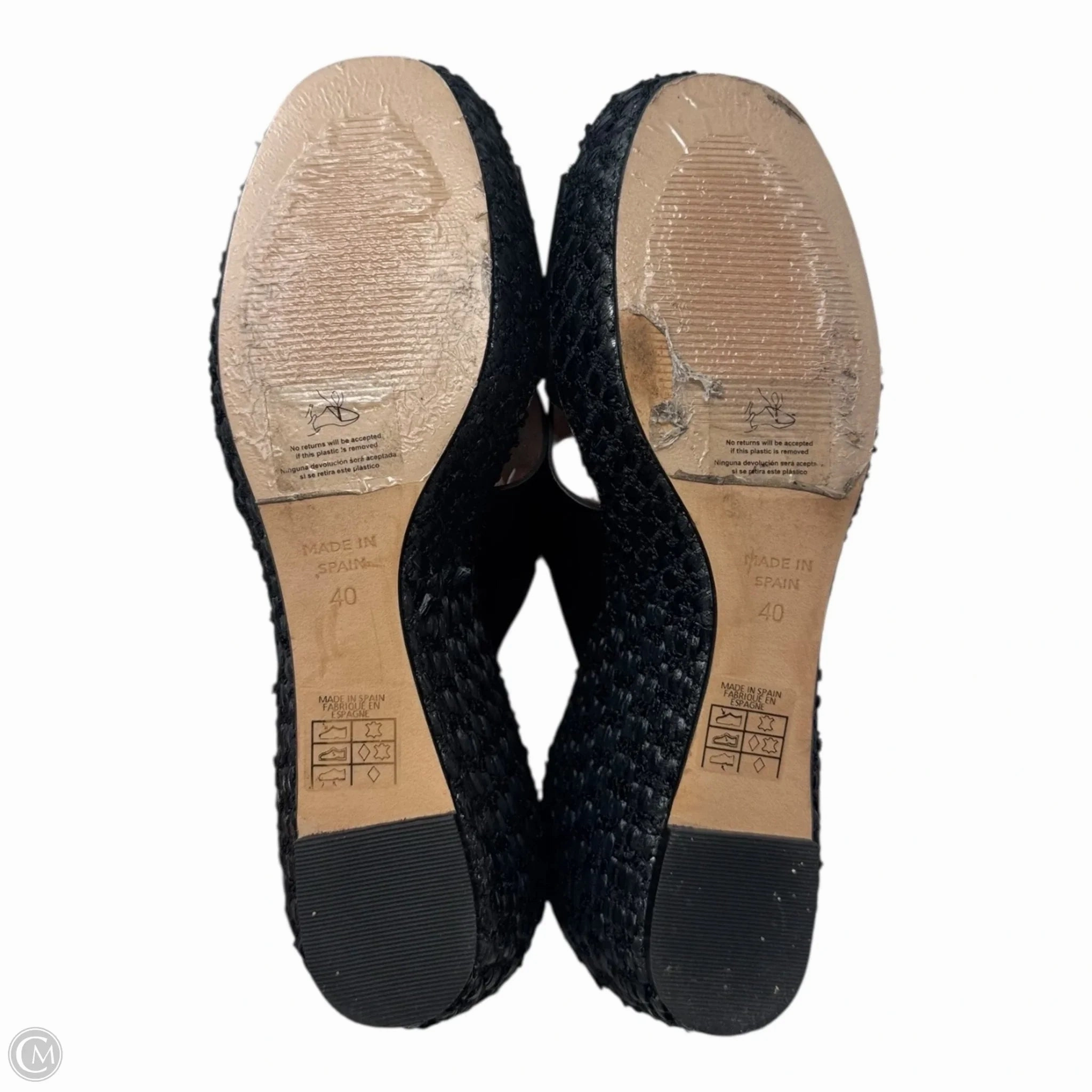 Criss-cross Buckle Wedge Sandals By Angel Alarcón In Black Raffia & Leather, Size: 9