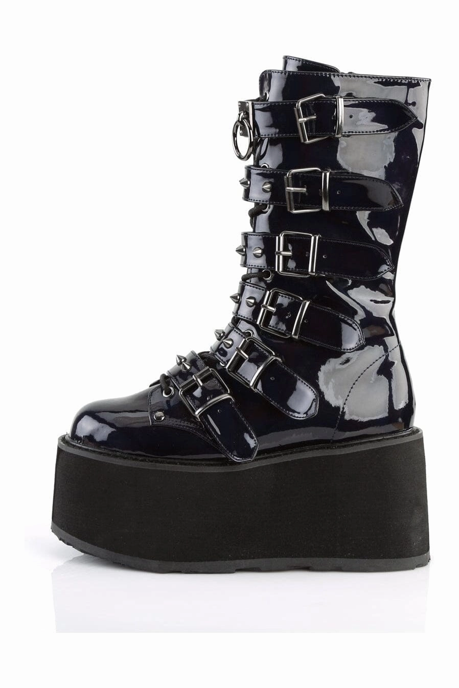 DAMNED-225 Black Hologram Patent Knee Boot