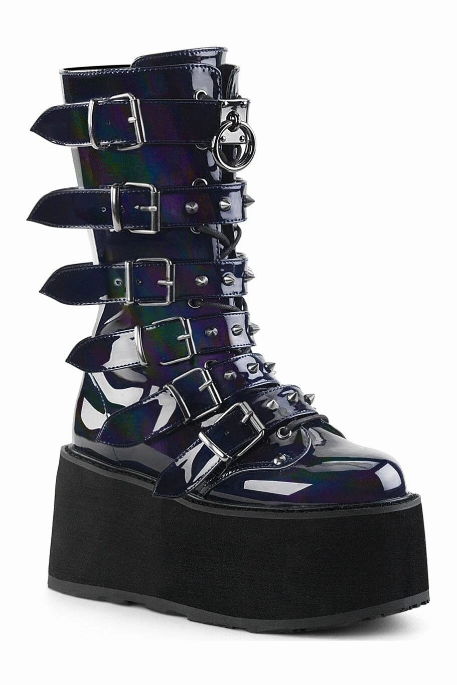 DAMNED-225 Black Hologram Patent Knee Boot