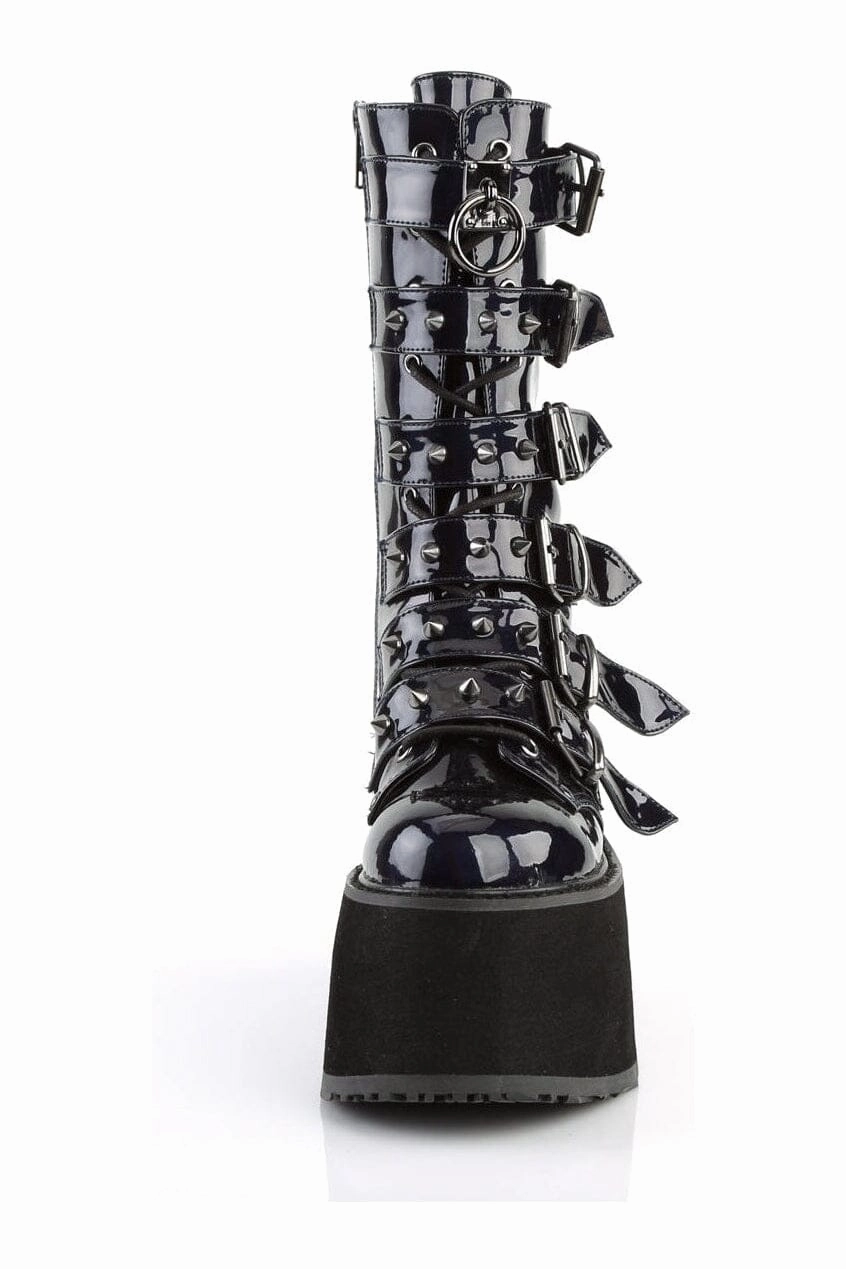 DAMNED-225 Black Hologram Patent Knee Boot