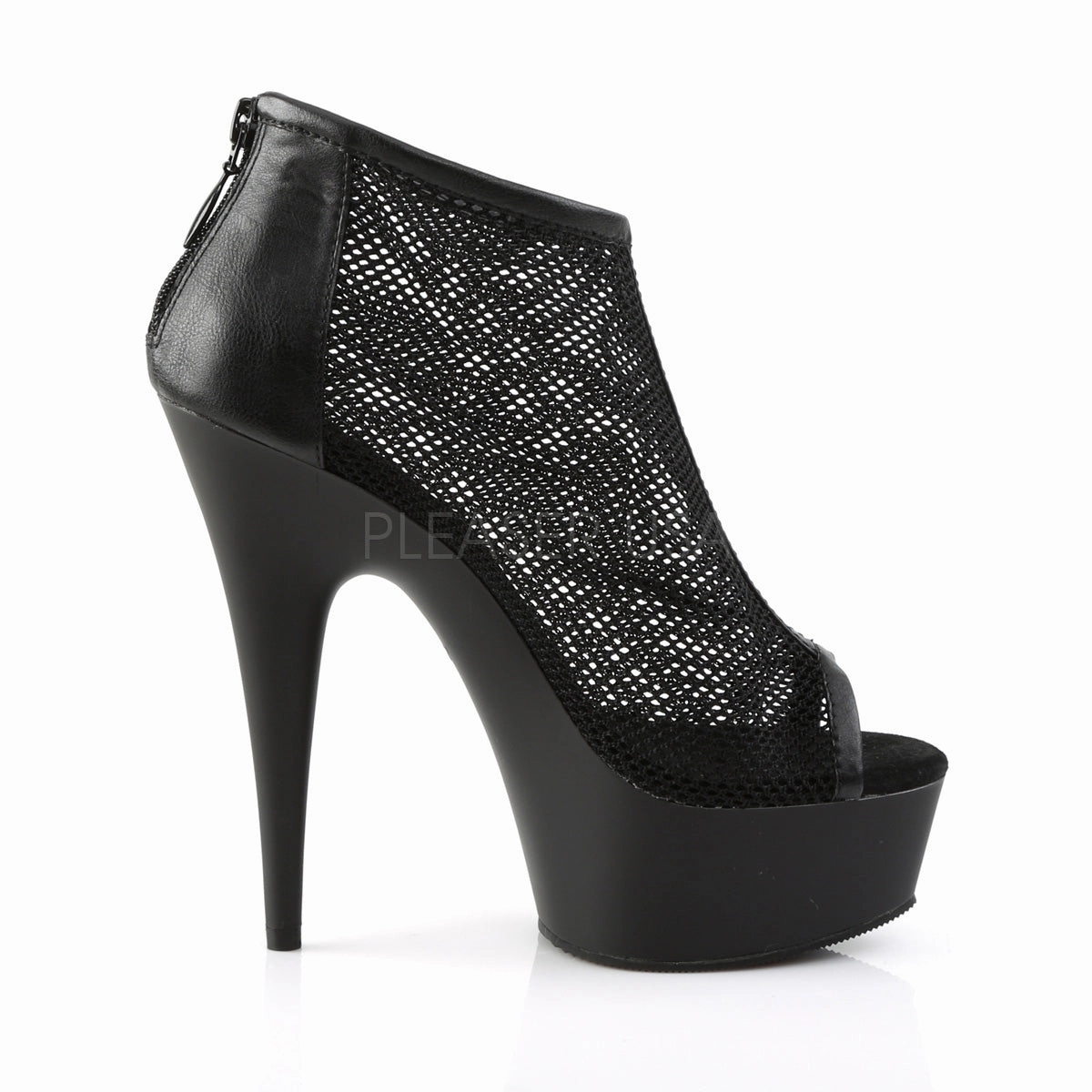 DELIGHT-600-12  Black Faux Leather-Fishnet/Black Matte