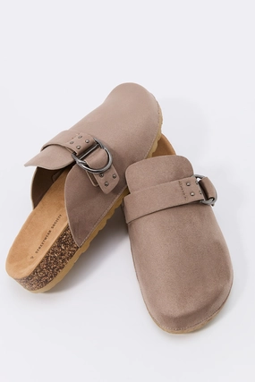 Faux-Suede Buckle Cork Clog