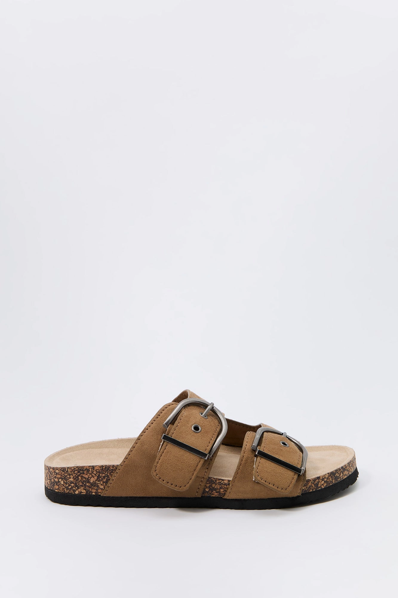 Faux Suede Buckle Cork Sandal