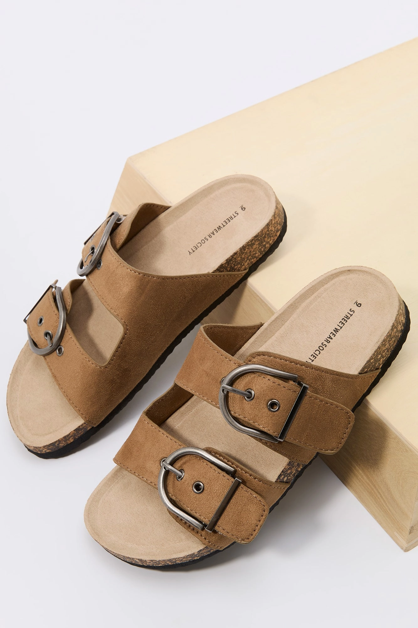 Faux Suede Buckle Cork Sandal