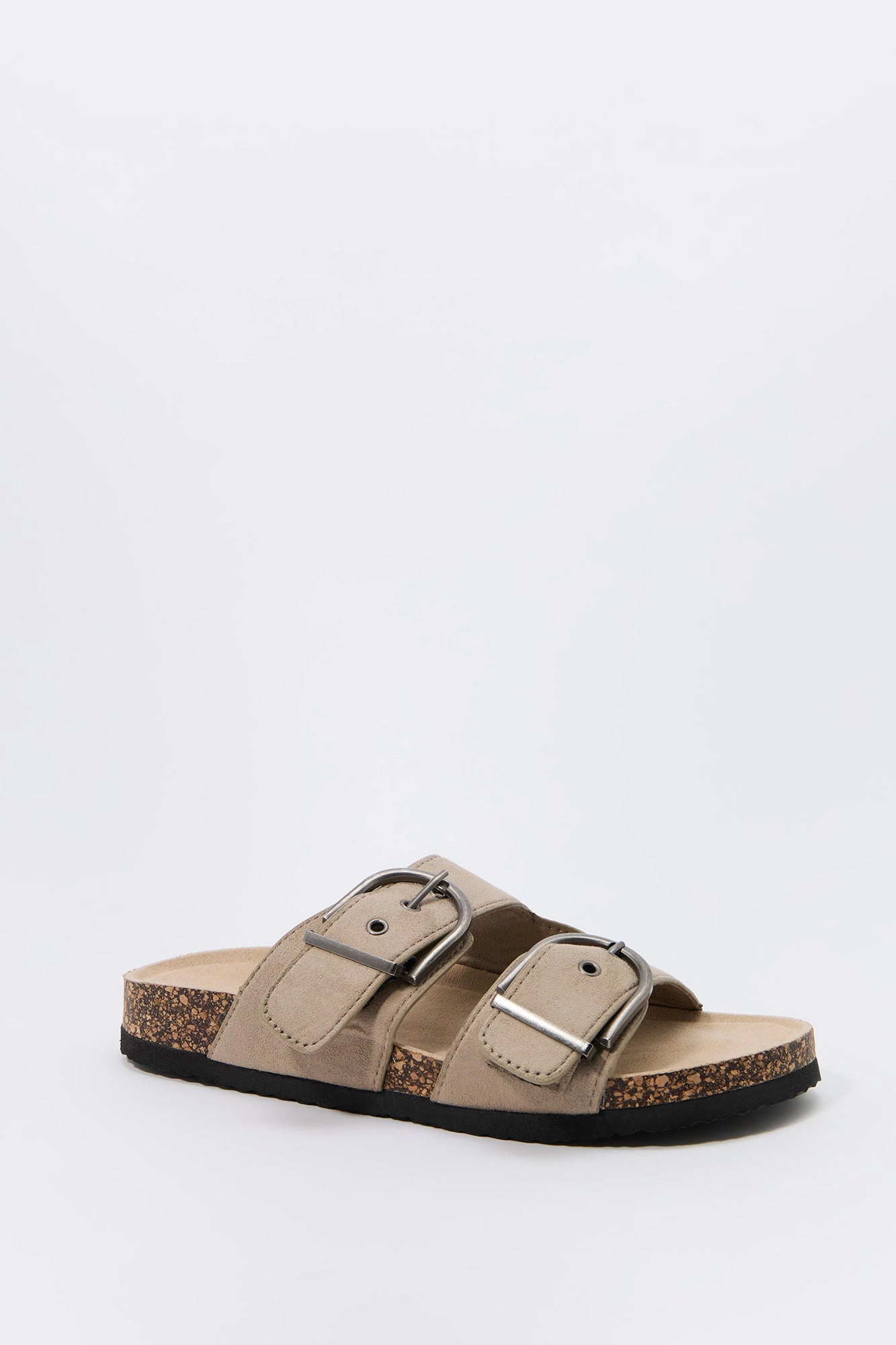 Faux Suede Buckle Cork Sandal