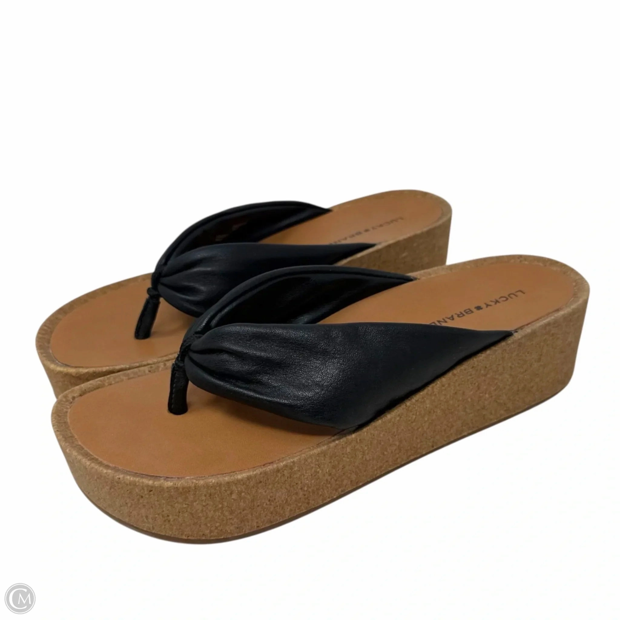 Lellina  Leather Platform Sandals By Lucky Brand In Black, Size: 7.5