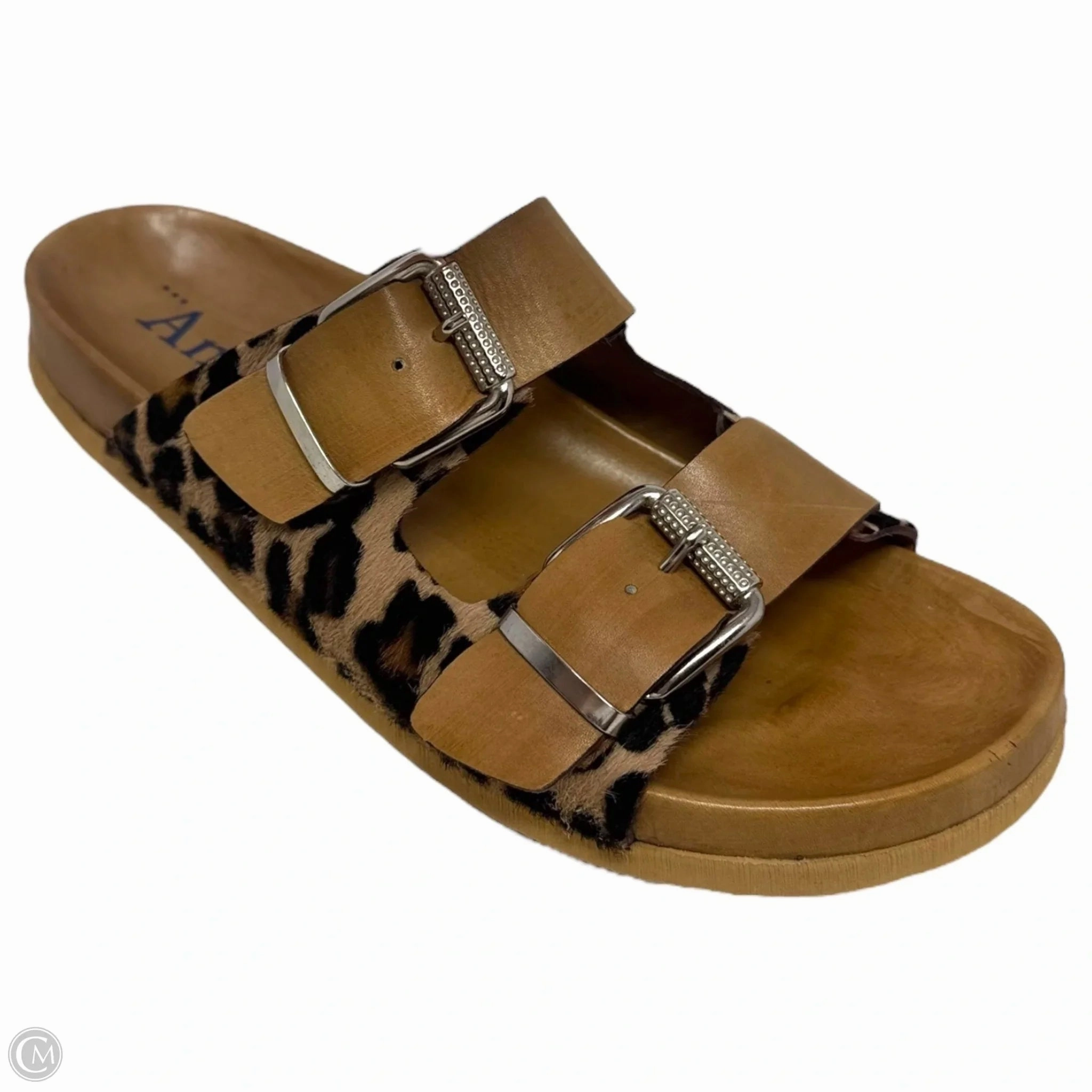 Leopard Buckle Sandals Flats By Antenora In Animal Print, Size: 9