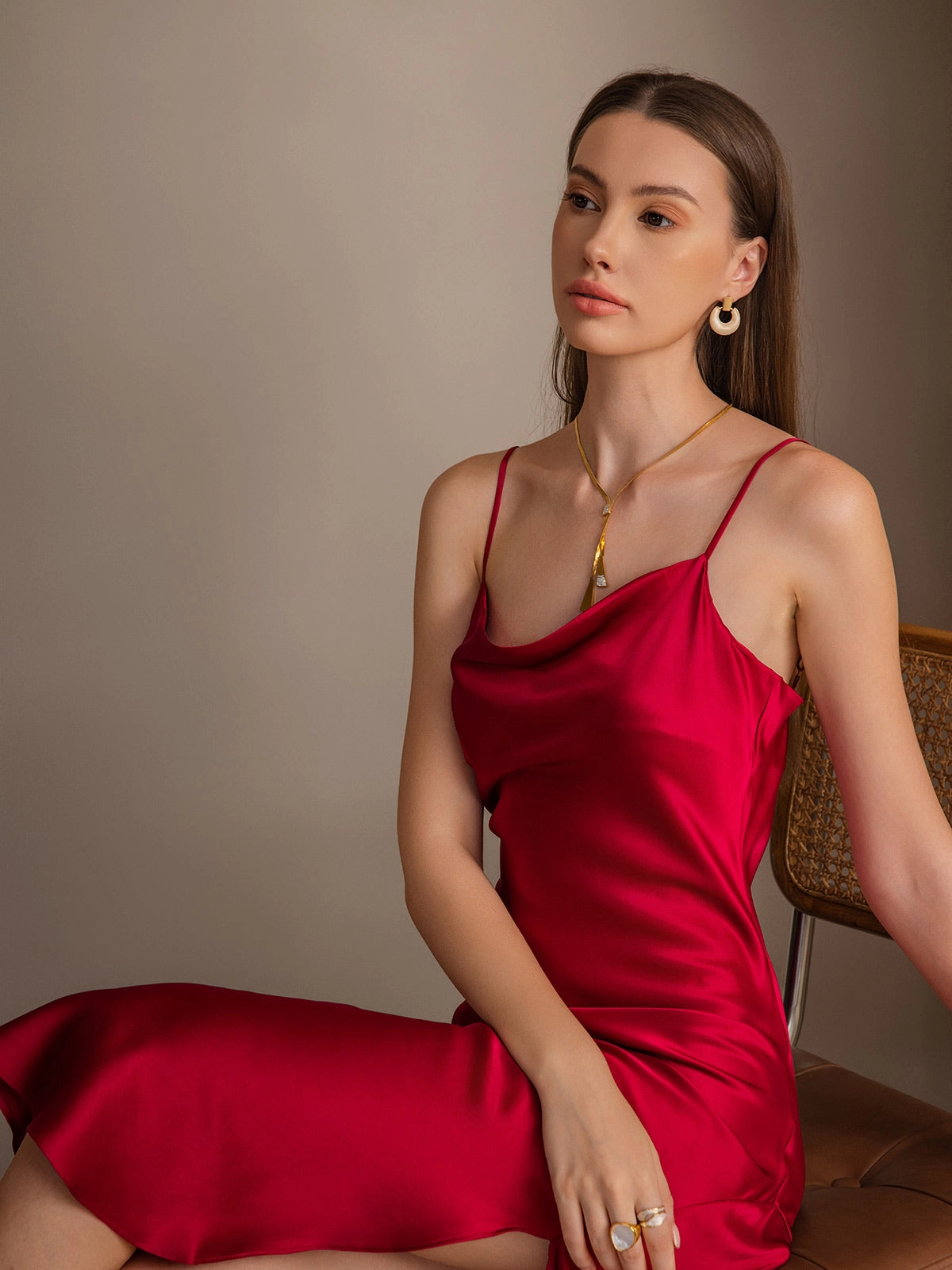 Pure Silk Spaghetti Strap Slit Long Dress