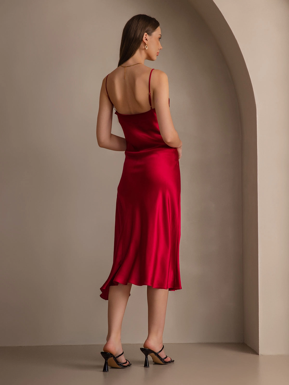 Pure Silk Spaghetti Strap Slit Long Dress