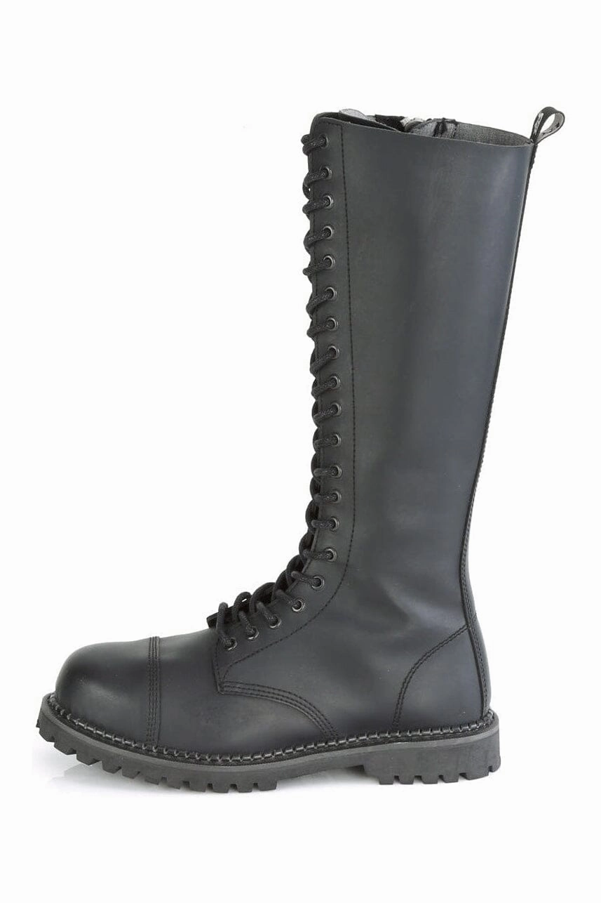 RIOT-20 Black Vegan Leather Knee Boot