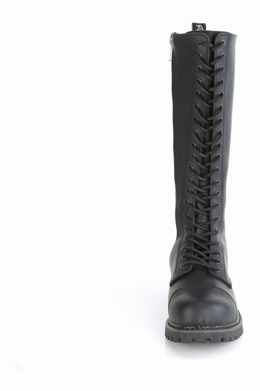 RIOT-20 Black Vegan Leather Knee Boot