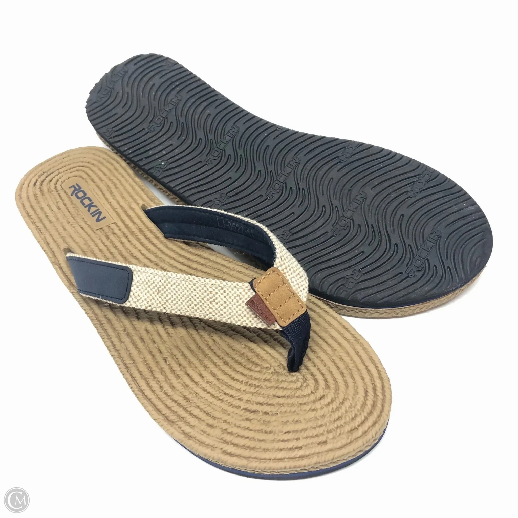 Sandals Flip Flops By Clothes Mentor In Black & Tan, Size: 11