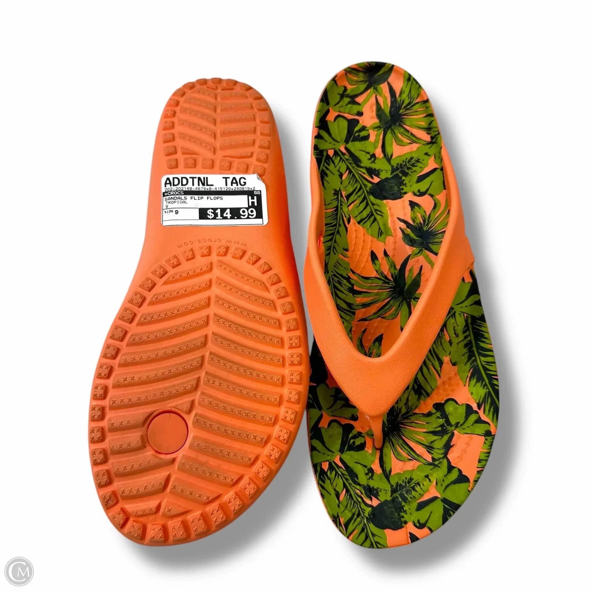 Sandals Flip Flops By Crocs In Tropical, Size: 9