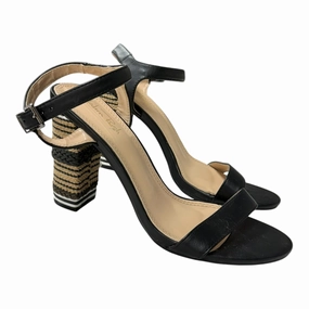 Sandals Heels Block By Modern Rush In Black & Tan, Size:8.5