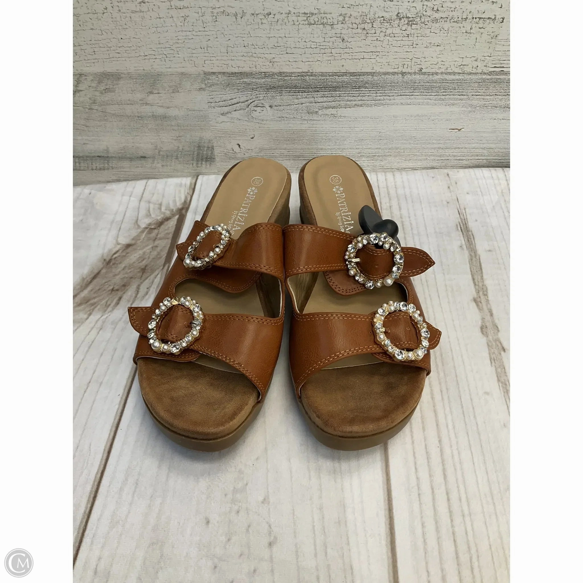 Sandals Heels Block By Spring Step In Brown, Size: 7.5
