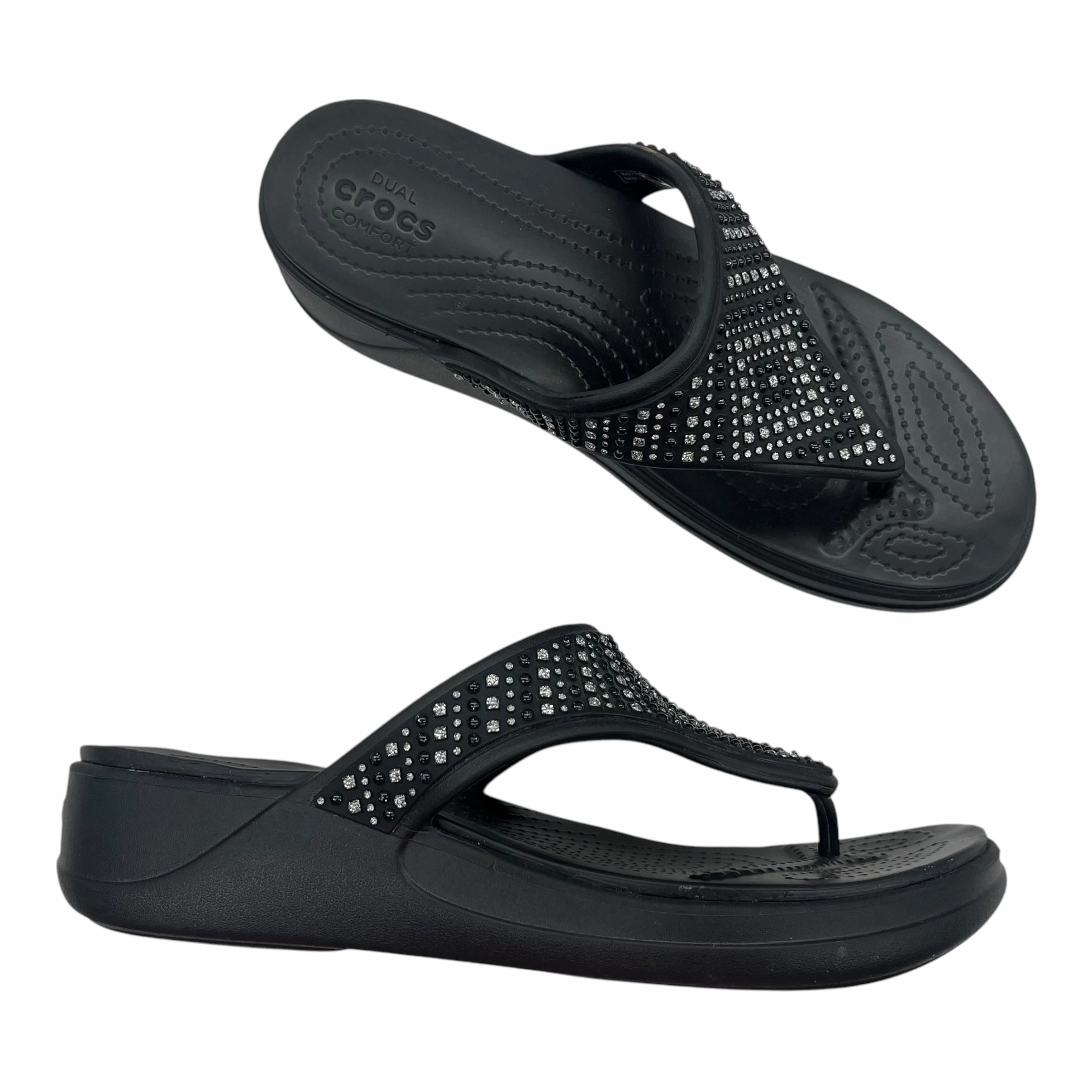 Sandals Heels Platform By Crocs In Black, Size:10