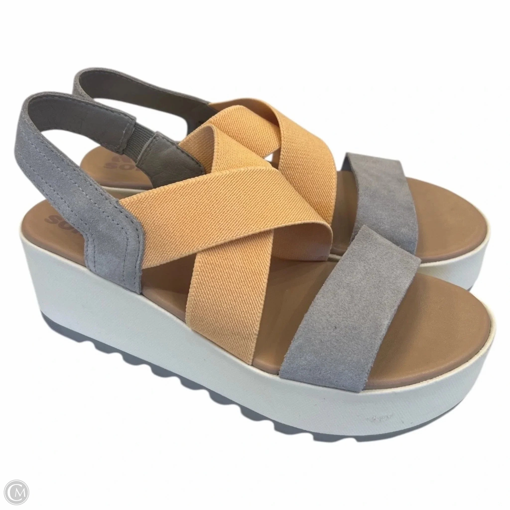 Sandals Heels Platform By Sorel In Grey & Orange, Size: 6