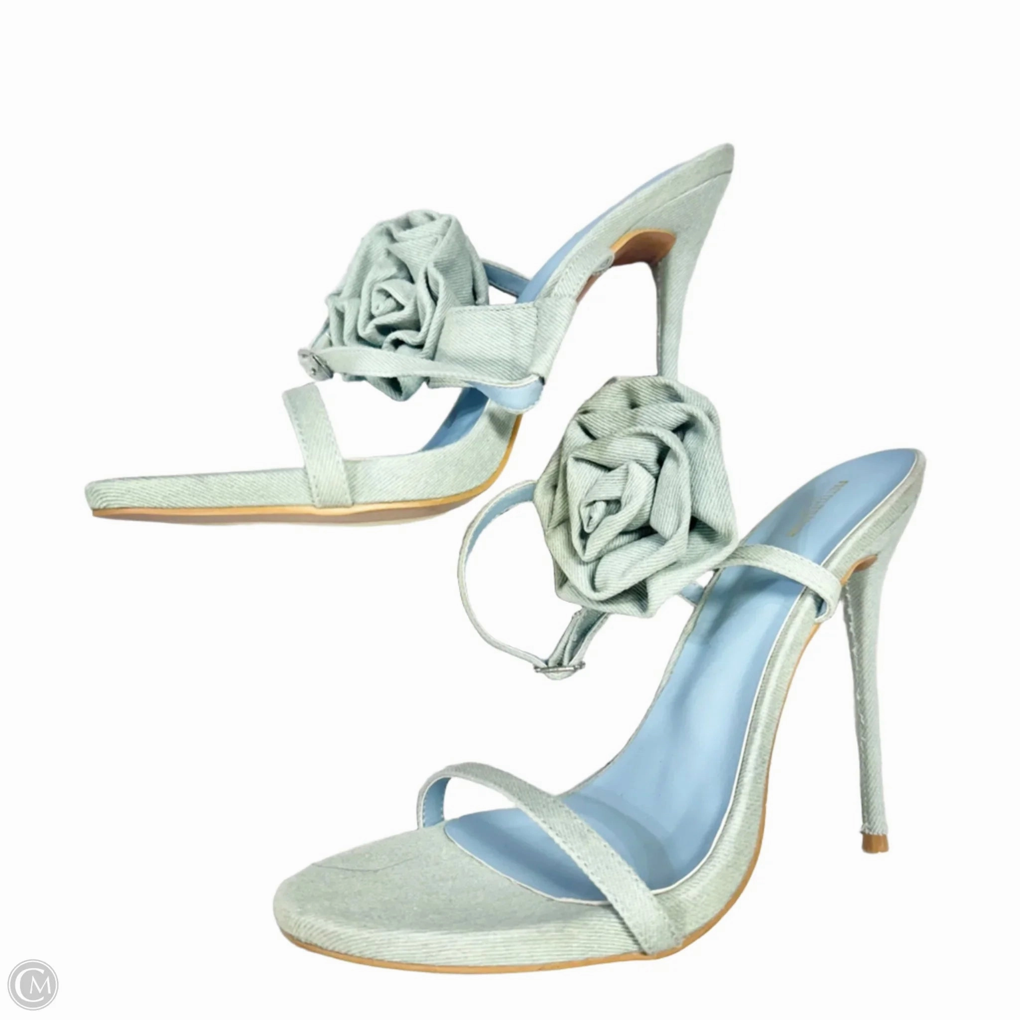 Sandals Heels Stiletto By Pretty Little Thing In Blue Denim, Size: 9