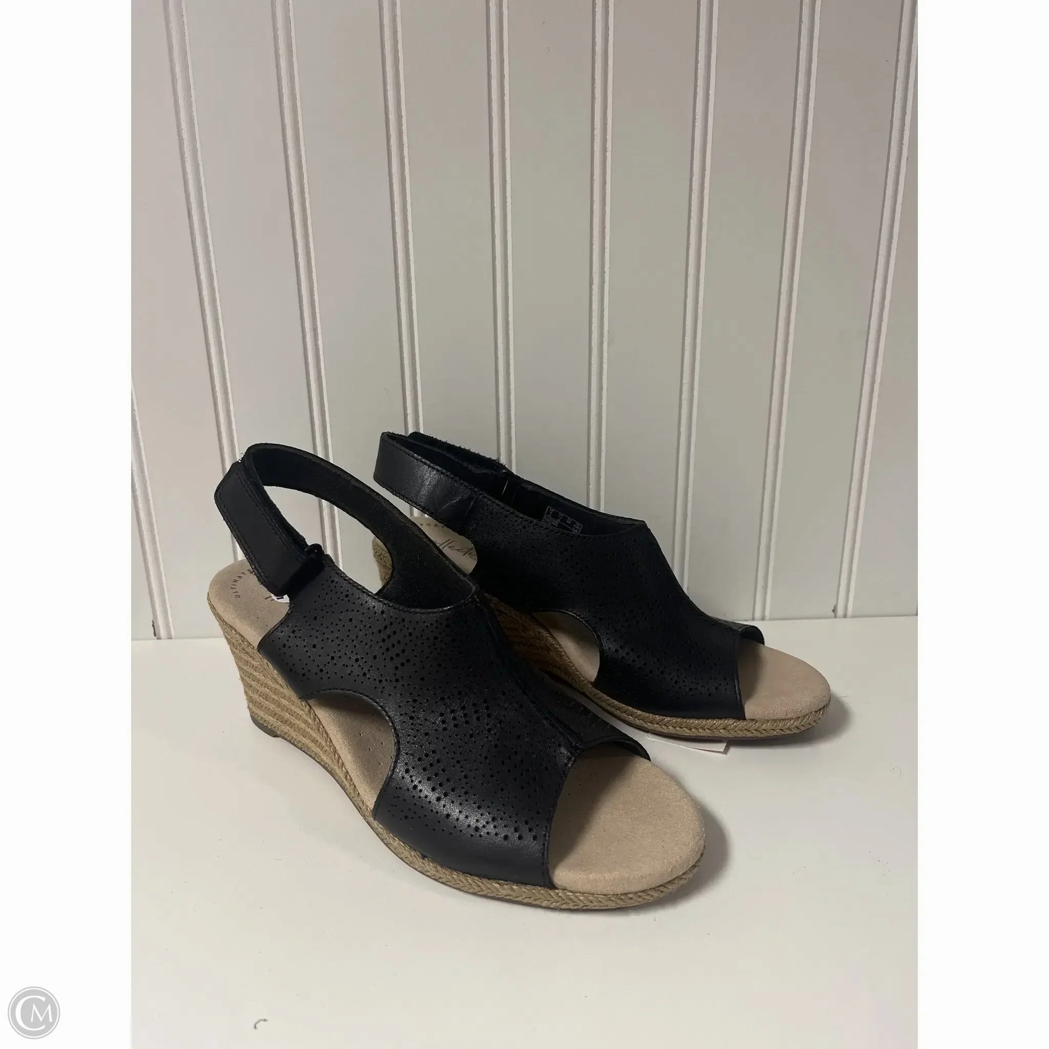 Sandals Heels Wedge By Clarks In Black, Size: 7.5