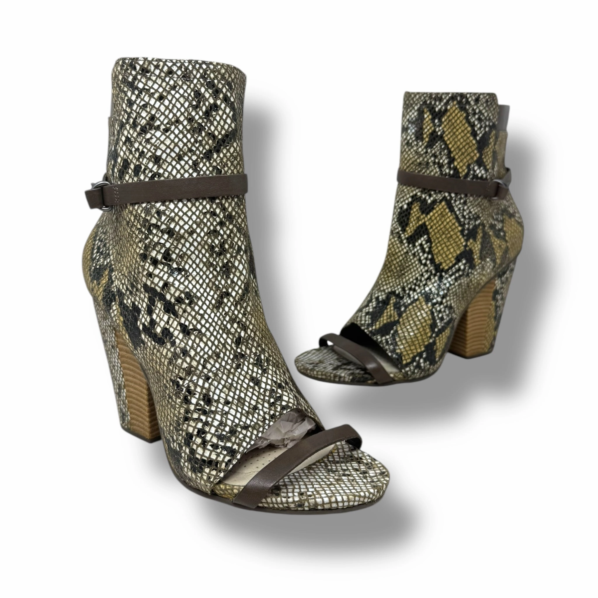 Sevan Desert Snake Leather Open Toe Booties By Tsubo In Snakeskin Print, Size: 10