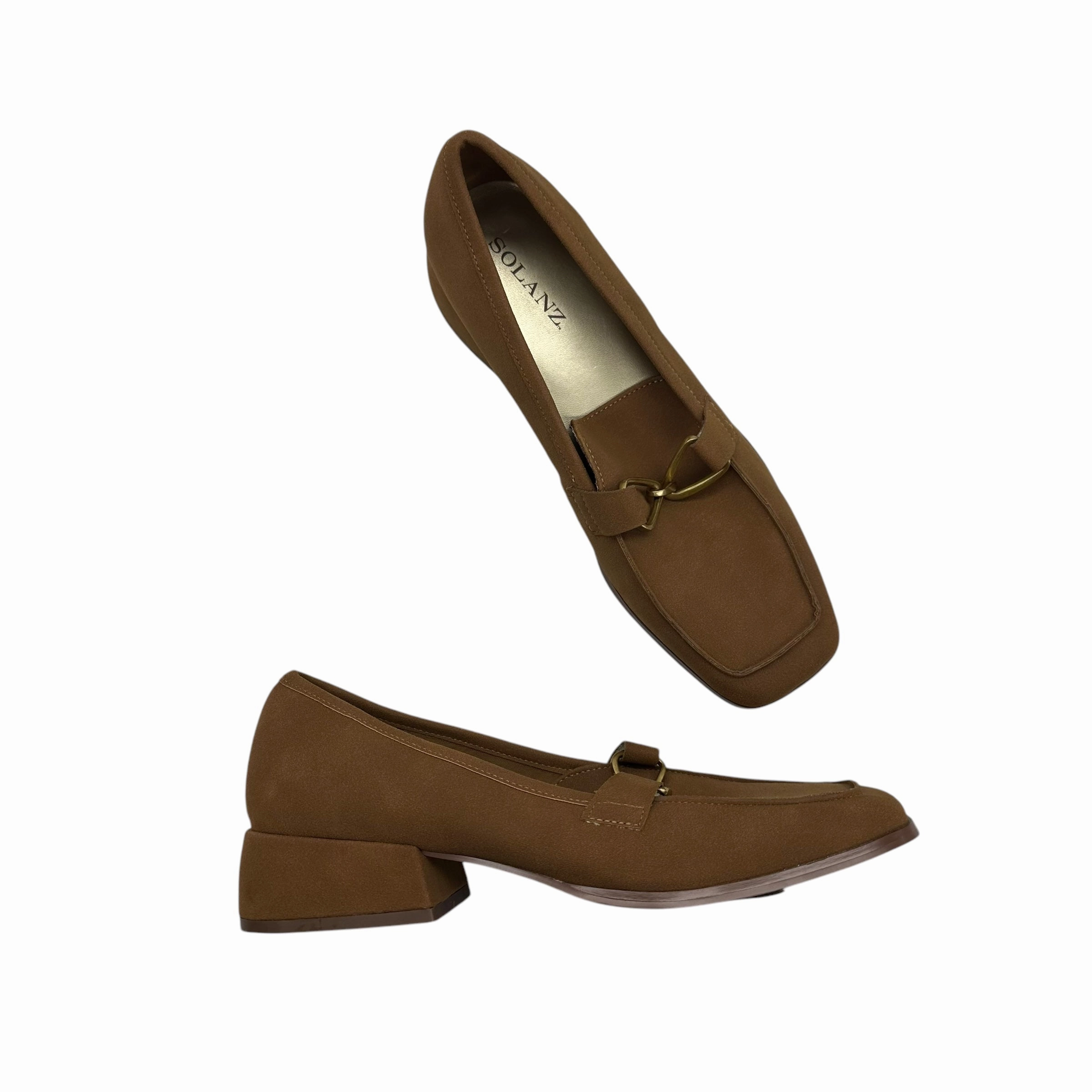 Shoes Heels Block By Solanz In Tan, Size:10