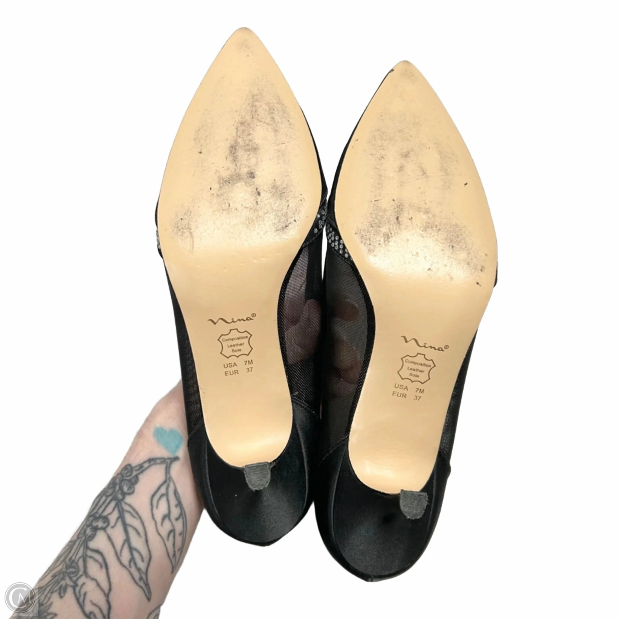 Shoes Heels Kitten By Nina In Black & Silver, Size: 7
