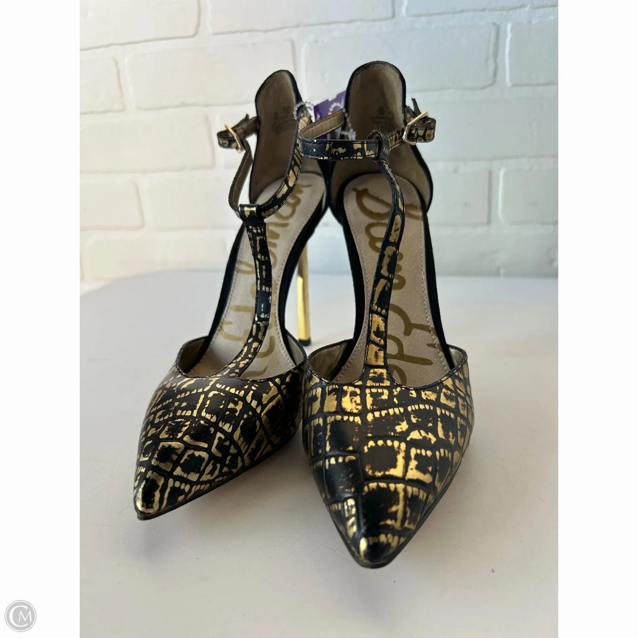 Shoes Heels Stiletto By Sam Edelman In Black & Gold, Size: 6