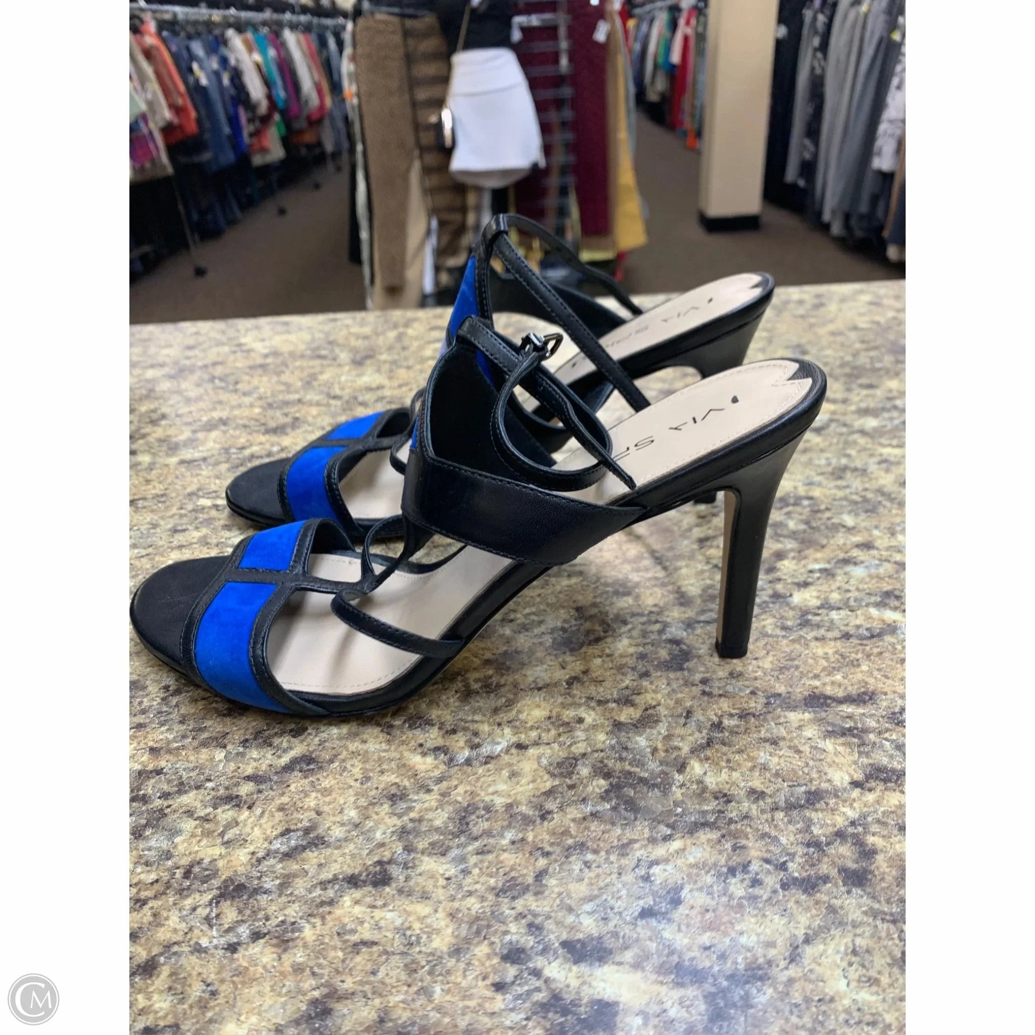 Shoes Heels Stiletto By Via Spiga In Black & Blue, Size: 10