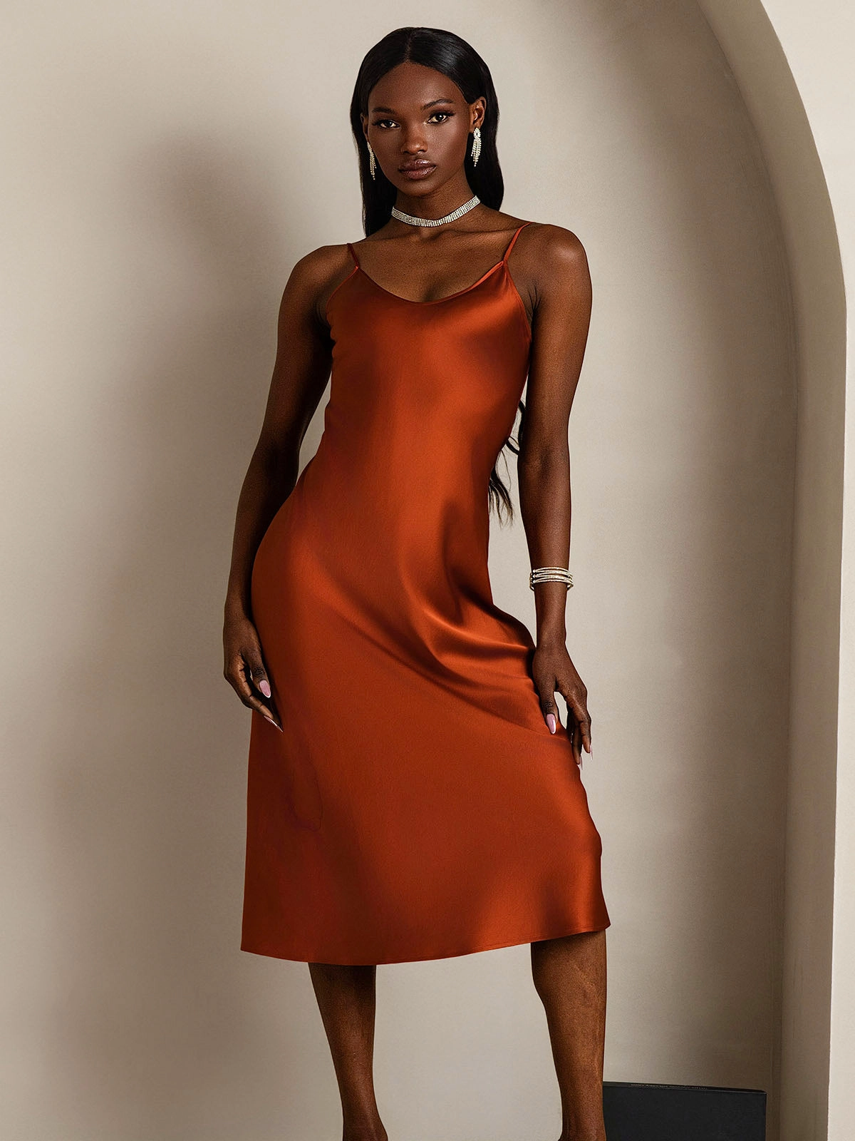 Spaghetti Strap Long Silk Nightgown/Dress