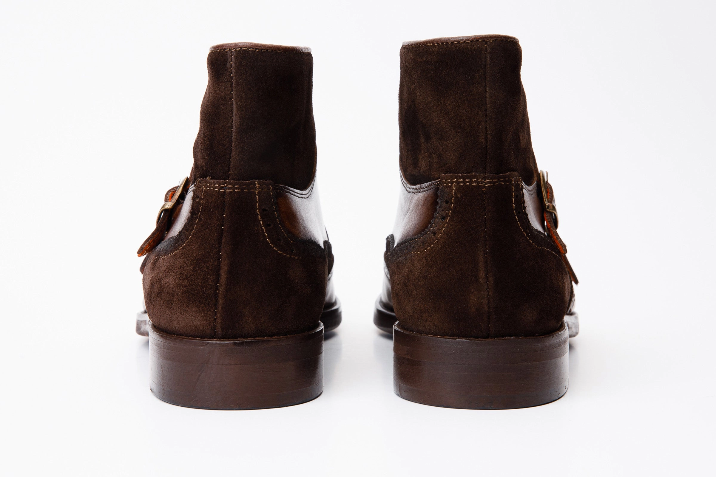 The Albus Brown Leather & Suede Double Strap Monk Brogue Men Boot
