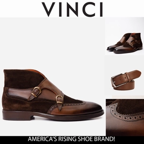 The Albus Brown Leather & Suede Double Strap Monk Brogue Men Boot