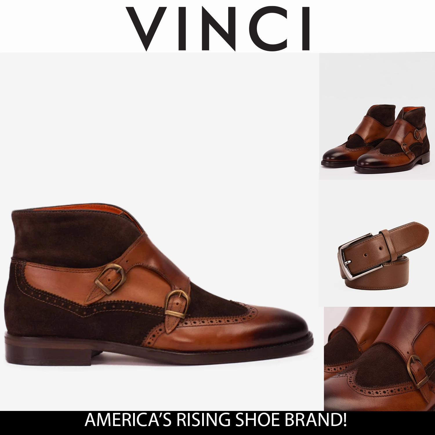 The Albus Tan Leather & Suede Double Strap Monk Brogue Men  Boot