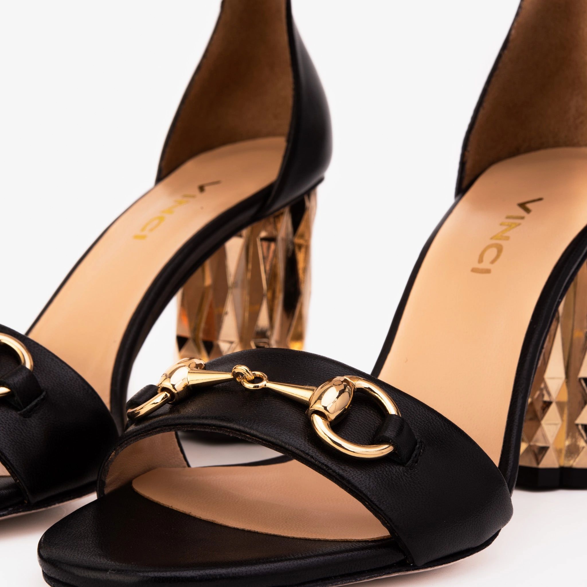 The Avlonya Block Heel Black Leather Ankle Strap Women Sandal
