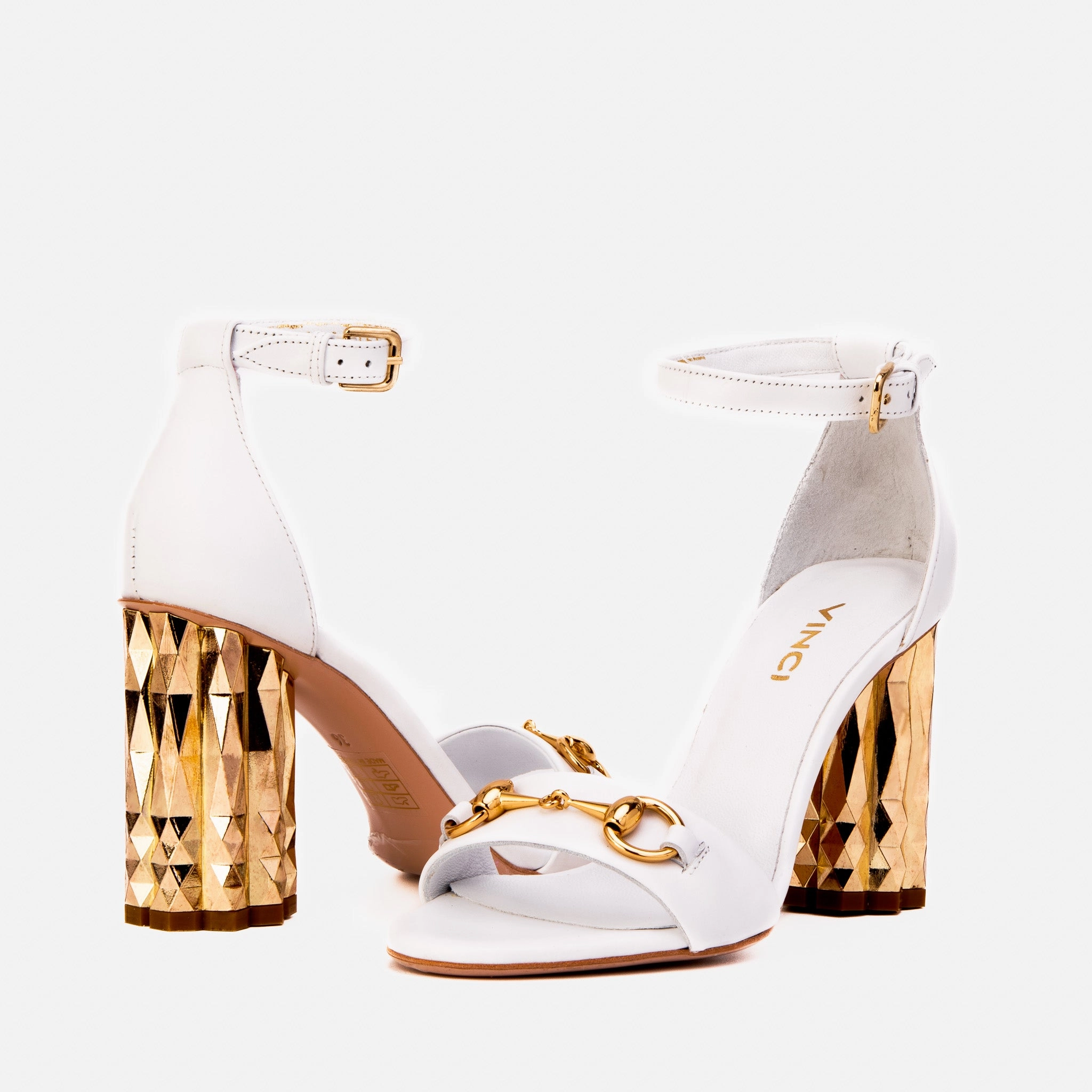 The Avlonya Block Heel White Leather Women Sandal