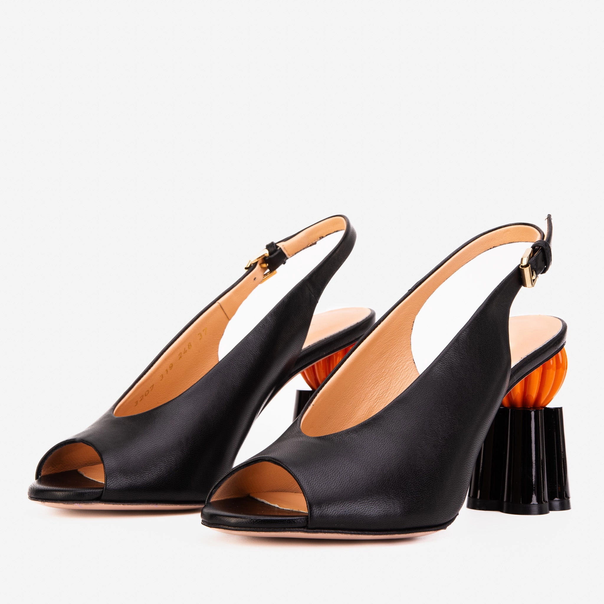The Cimla Pumpkin Heel Black Leather Women Sandal