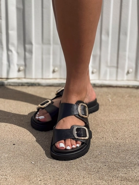 The Gen Black Dual Buckle Sandal | MIA SHOES (