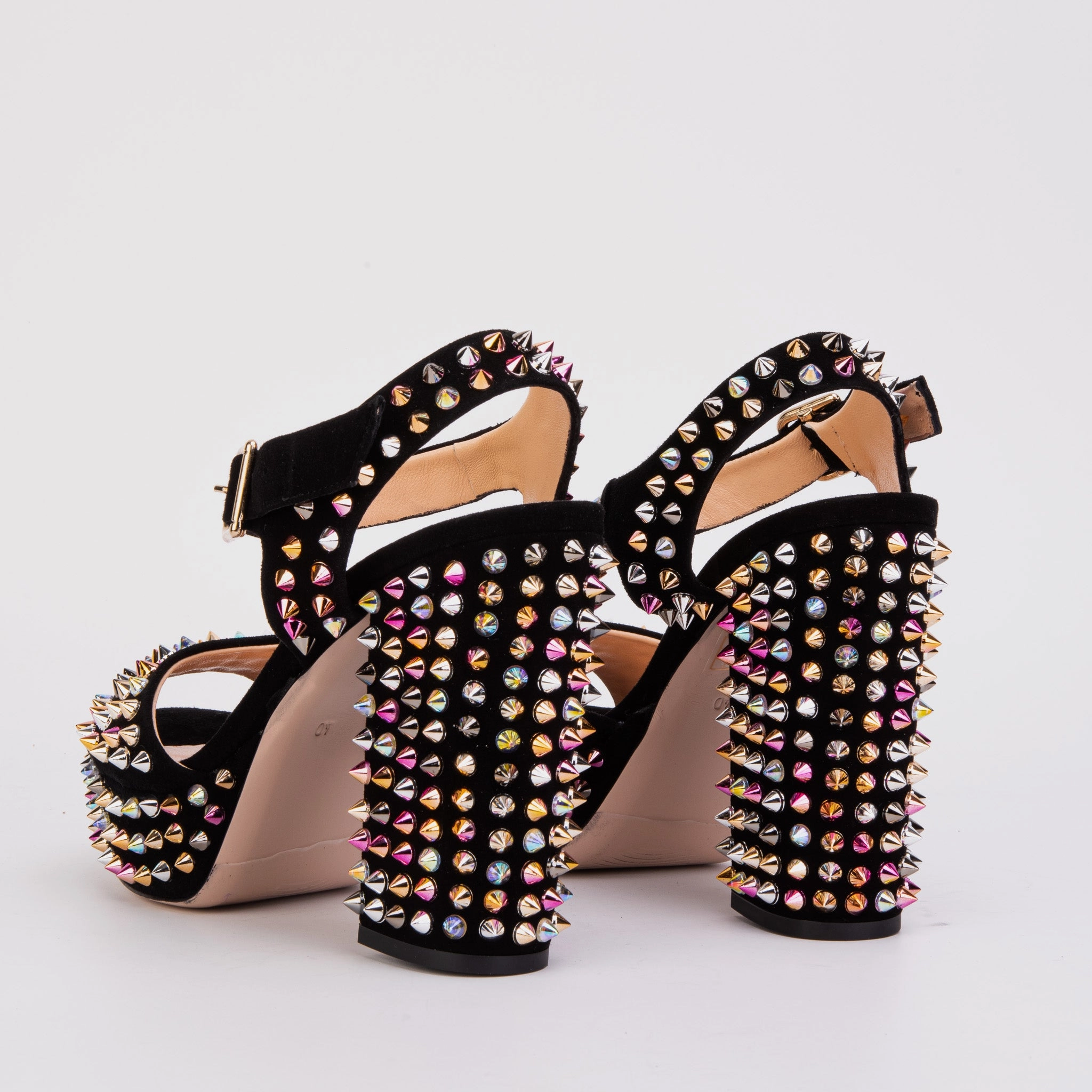 The Tampico Black Suede Leather Spike Platform Heel Sandal
