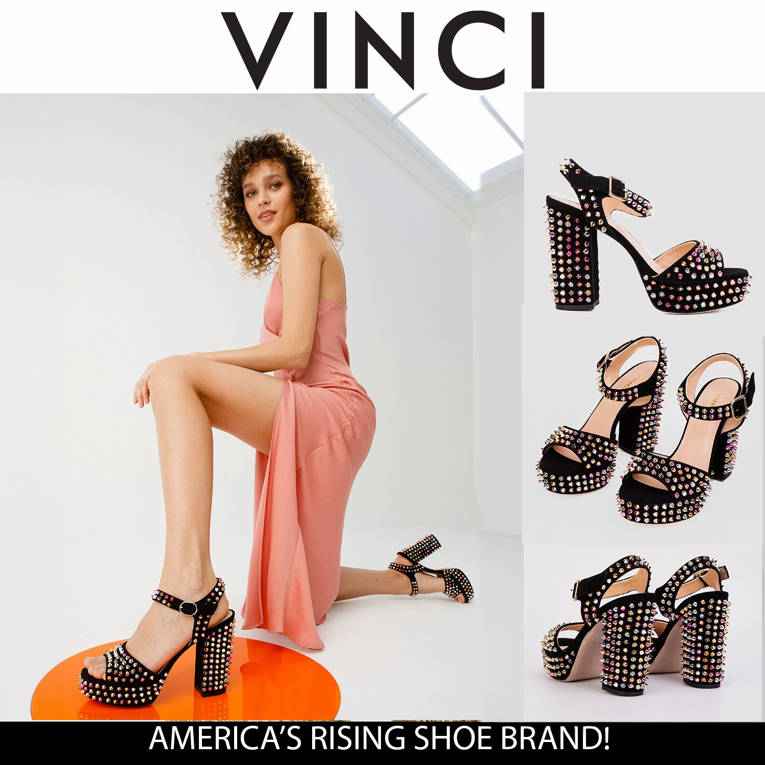 The Tampico Black Suede Leather Spike Platform Heel Sandal