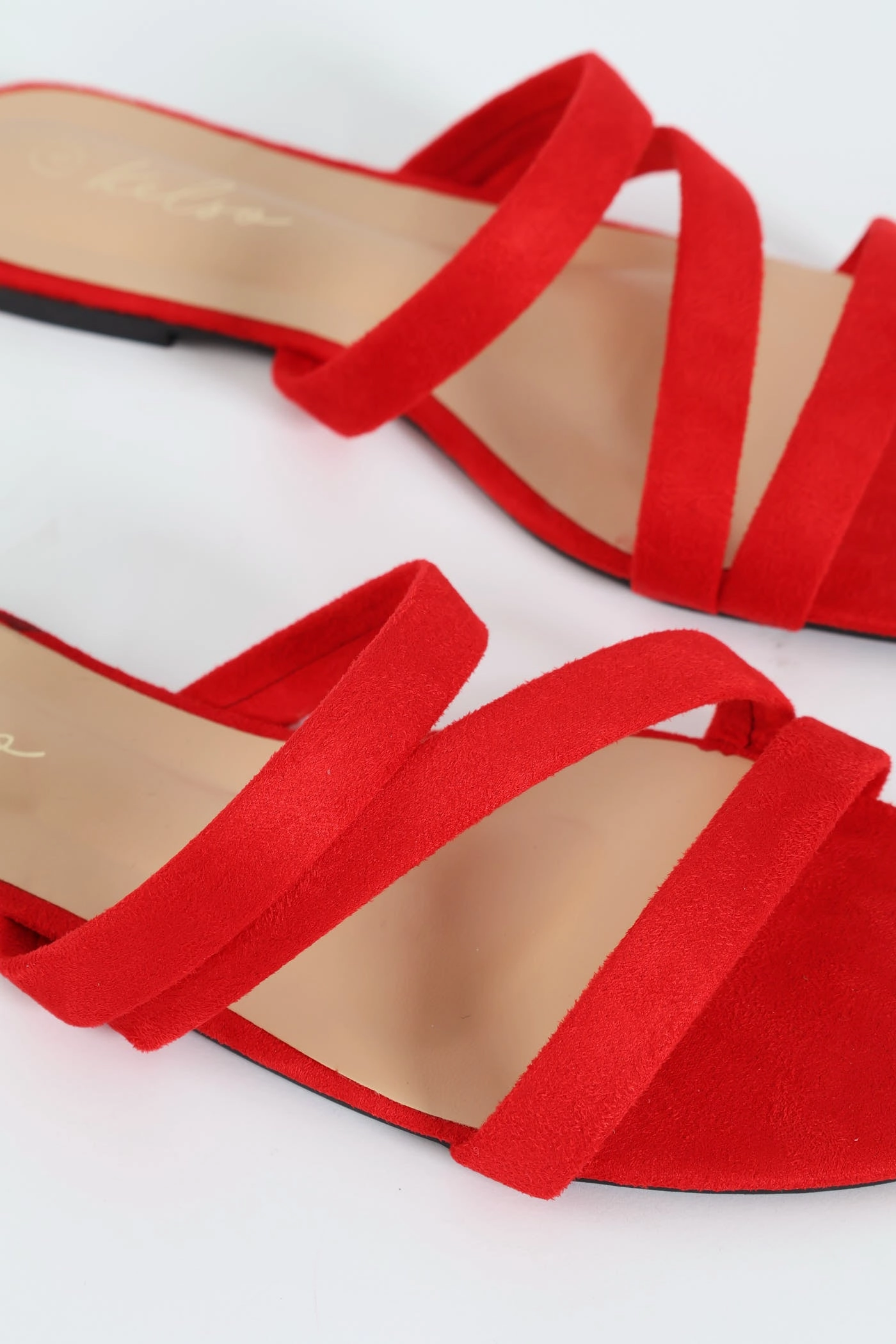 Three Strap Basic Mule Sandal - Red
