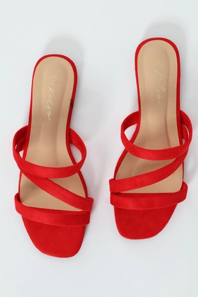 Three Strap Basic Mule Sandal - Red