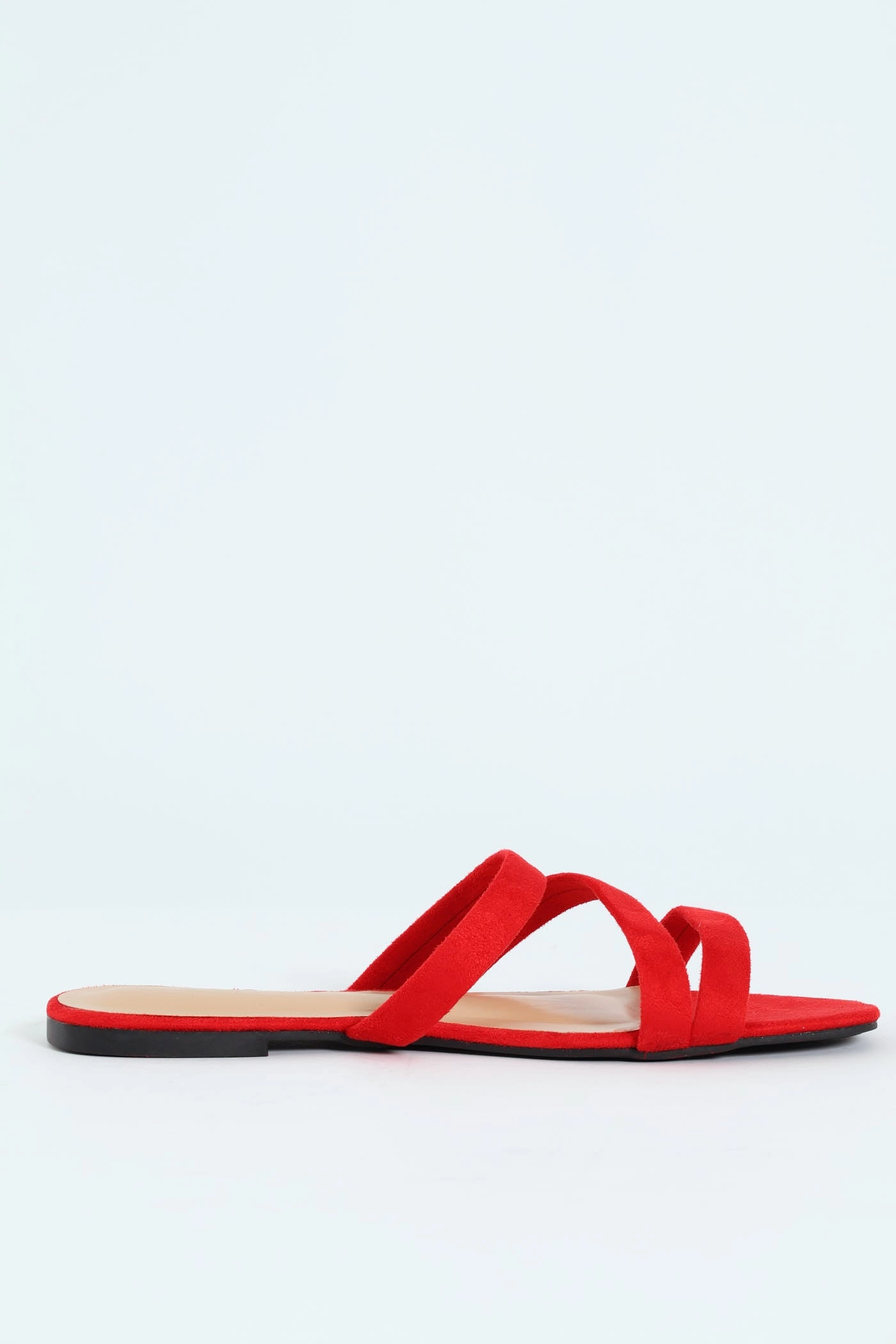 Three Strap Basic Mule Sandal - Red